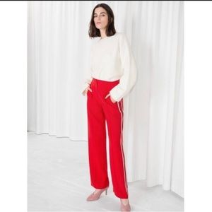 & Other Stories Red Racer Stripe Trousers Sz 4